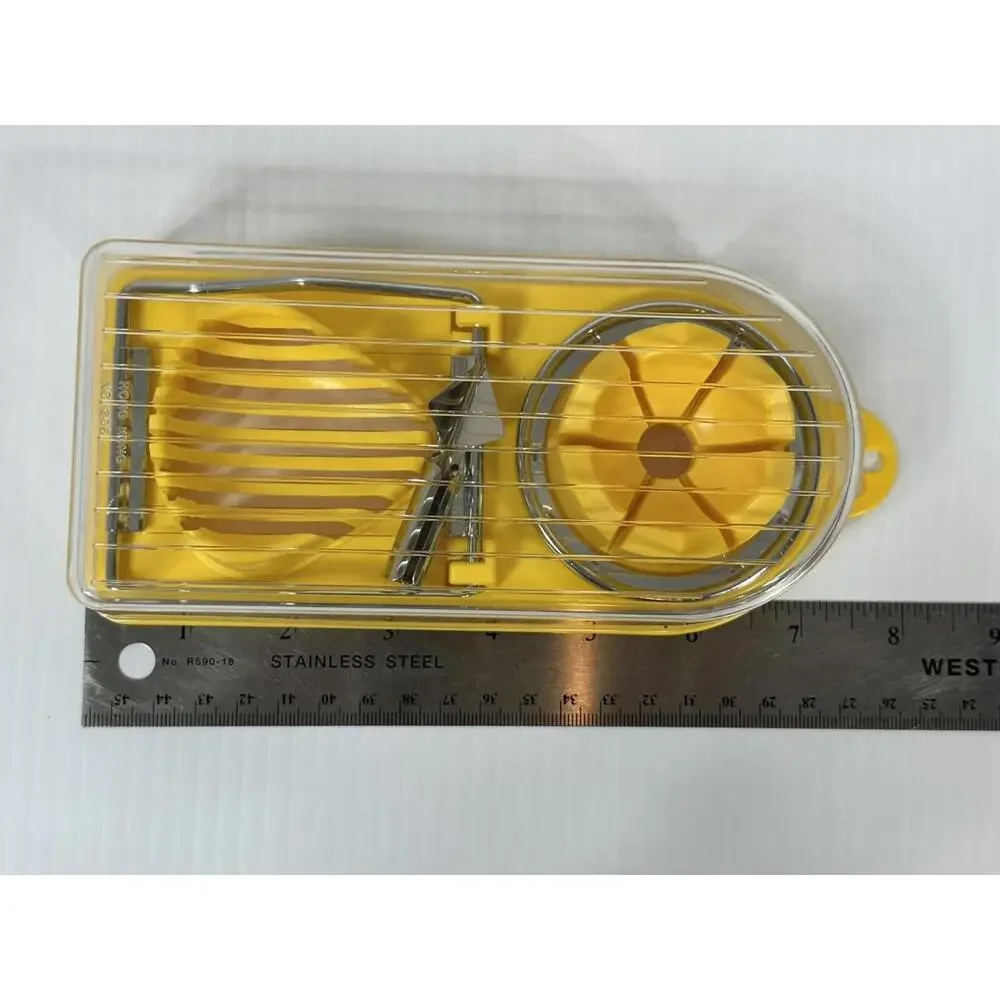 Vtg Yellow 3 In 1 Egg Machine Wedge Slicer Rosette Hong Kong Never‎ Used MCM